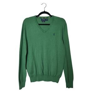 Polo Ralph Lauren Pima Cotton Slim Fit V Neck Kelly Green Preppy Sweater Small